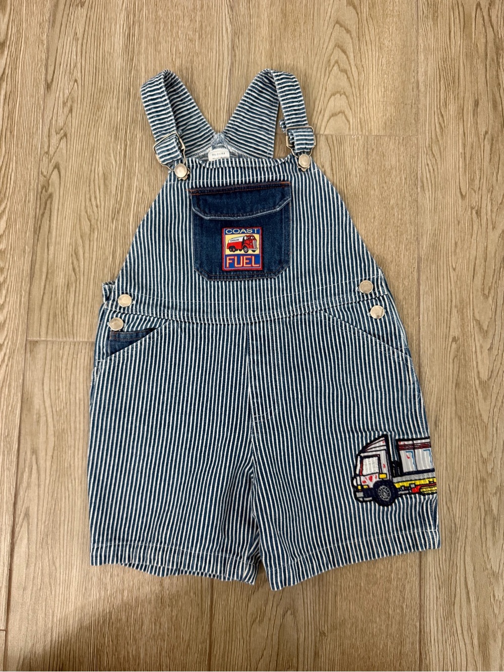 Vintage Striped Fuel Truck Denim Overalls Embroidered 4t
